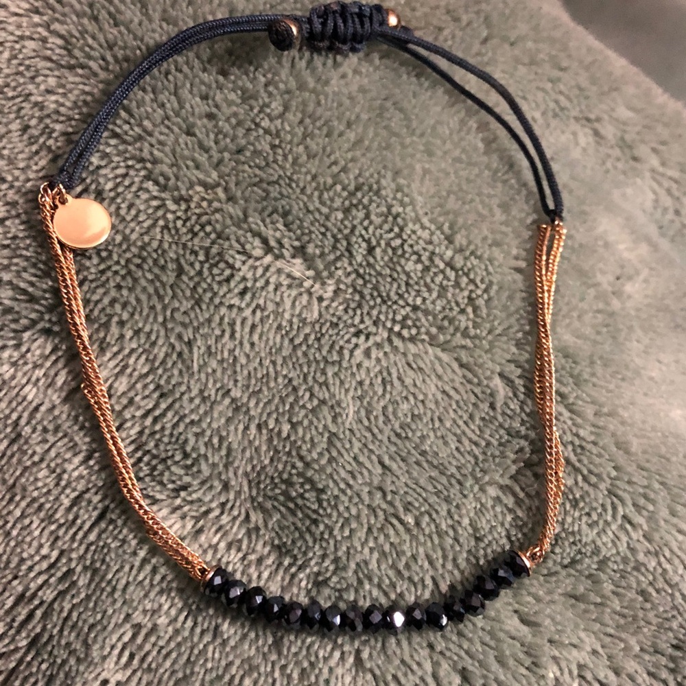 Stella & Dot Black Beaded and Gold Chain Adjustable Bracelet